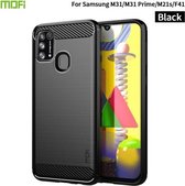 Voor Samsung Galaxy M31 / F41 / M21s / M31 Prime MOFI Gentleness Series Geborsteld Textuur Koolstofvezel Zachte TPU Case (Zwart)