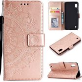 Voor Samsung Galaxy M10 Totem Bloem Reliëf Horizontale Flip TPU + PU Leren Case met Houder & Kaartsleuven & Portemonnee (Rose Goud)