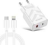 LZ-715 20W PD + QC 3.0 Dual Ports Snel opladen Reislader met USB-C / Type-C naar 8-pins datakabel, EU-stekker (wit)