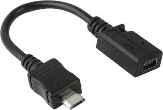 Mini USB female naar micro usb male kabeladapter, lengte: 13cm (zwart) |  bol.com