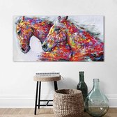 Twee paarden aquarel decoratief olieverfschilderij woonkamer decoratie schilderij frameloze kern, afmeting: 50 × 100 cm (twee paarden)