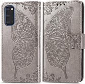 Voor Galaxy S20 Butterfly Love Flowers Embossing Horizontale Flip lederen tas met houder & kaartsleuven & portemonnee & lanyard (grijs)