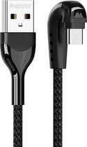 REMAX RC-177a Heymanba II 2.1A USB naar USB-C / Type-C 180 graden elleboog zinklegering gevlochten gaming datakabel, kabellengte: 1m (zwart)