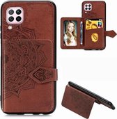 Voor Huawei Nova 6 SE Mandala Reliëf Magnetische Doek PU + TPU + PC Case met Houder & Kaartsleuven & Portemonnee & Fotolijst & Riem (Bruin)