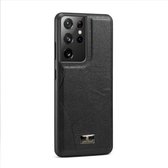 Voor Samsung Galaxy S21 Ultra 5G Fierre Shann Lederen Textuur Telefoon Cover Case (Ox Pees Zwart)