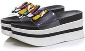 Mode open teen zomer pantoffel schoenen, schoenmaat: 39 (zwart)