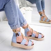 Dames platform sandalen strandschoenen, maat: 35 (blauw)
