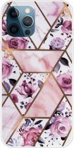 Marmeren patroon schokbestendige TPU beschermhoes voor iPhone 12/12 Pro (Rhombus Rose)