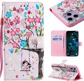 3D Schilderen Horizontale Flip Leren Case met Houder & Kaartsleuf & Lanyard Voor iPhone 12 Pro Max (Girl Under The Tree)