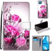 Voor OPPO F17 Pro / A93 4G / Reno4 Lite / Reno4 F Gekleurde tekening Cross Texture Horizontale flip PU lederen tas met houder & kaartsleuven & portemonnee & lanyard (Wild Rose)