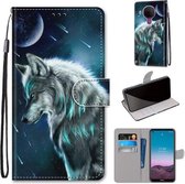 Voor Nokia 5.4 Gekleurde Tekening Cross Textuur Horizontale Flip PU Lederen Case met Houder & Kaartsleuven & Portemonnee & Lanyard (Peinzende Wolf)