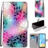 Voor OPPO A15 / A15s Gekleurde Tekening Cross Textuur Horizontale Flip PU Lederen Case met Houder & Kaartsleuven & Portemonnee & Lanyard (Doorschijnend Glas)