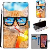 Voor Samsung Galaxy Xcover 5 Gekleurde Tekening Cross Textuur Horizontale Flip PU Lederen Case met Houder & Kaartsleuven & Portemonnee & Lanyard (Kat Drinken Soda)