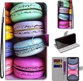 Gekleurde tekening Cross Texture Horizontale Flip PU lederen tas met houder & kaartsleuven & portemonnee & lanyard voor iPhone 11 (kleurrijke cakes)