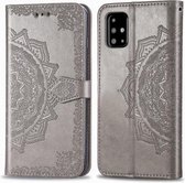 Voor Galaxy A51 Halverwege Mandala Embossing Patroon Horizontale Flip Leren Case met Houder & Kaartsleuven & Portemonnee & Lanyard (Grijs)