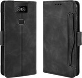 Wallet Style Skin Feel Kalfspatroon lederen tas voor Asus Zenfone 6 ZS630KL, met aparte kaartsleuf (zwart)