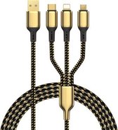 WiWU GD-104 3A USB naar Micro USB + USB-C / Type-C + 8-pins zinklegering + nylon gevlochten datakabel (goud)