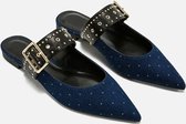 Klinknagels Muilezels Puntige kop Teen Slipper met platte onderkant, Maat: 39 (blauw)