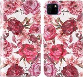 Voor Huawei Y5p 3D Schilderij Gekleurd Tekening Patroon Horizontaal Flip TPU + PU Leren Hoesje met Houder & Kaartsleuven & Portemonnee & Lanyard (Kleine Rode Bloem)