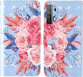 Voor Huawei P40 Lite 5G 3D-schilderij Gekleurd tekeningpatroon Horizontaal Flip TPU + PU-lederen hoes met houder & kaartsleuven & portemonnee & lanyard (gekleurde bloemen)