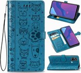 Voor Huawei Honor Play 9A Mooie Kat en Hond Embossing Patroon Horizontale Flip Leren Case, met Houder & Kaartsleuven & Portemonnee & Cartoon Sluiting & Lanyard (Blauw)
