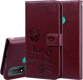 Voor Huawei P Smart 2020 Rose Reliëf Horizontale Flip PU lederen hoes met houder & kaartsleuven & portemonnee (bruin)