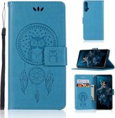 Windgong Uil Embossing Patroon Horizontale Flip lederen tas met houder & kaartsleuven & portemonnee voor Huawei Honor 20 (blauw)