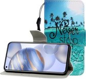Voor Huawei Honor 30 Gekleurde Tekening Horizontale Flip Leren Case met Houder & Kaartsleuf & Portemonnee (Blue Coconut Grove)