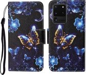 Voor Samsung Galaxy S20 Ultra Gekleurde Tekening Patroon Horizontale Flip Leren Case met Houder & Kaartsleuven & Portemonnee & Lanyard (Maan Vlinder)