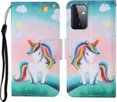 Voor Samsung Galaxy A72 5G / 4G Gekleurde Tekening Patroon Horizontale Flip Leren Case met Houder & Kaartsleuven & Portemonnee & Lanyard (Regenboog Eenhoorn)