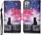 Voor Samsung Galaxy Note20 Gekleurde Tekening Patroon Horizontale Flip Leren Case met Houder & Kaartsleuven & Portemonnee & Lanyard (Starry Cat)