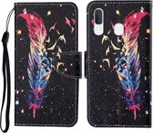 Voor Samsung Galaxy A40 Gekleurde Tekening Patroon Horizontale Flip Leren Case met Houder & Kaartsleuven & Portemonnee & Lanyard (Veer)