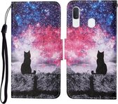 Voor Samsung Galaxy A40 Gekleurde Tekening Patroon Horizontale Flip Leren Case met Houder & Kaartsleuven & Portemonnee & Lanyard (Starry Cat)