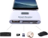 Micro SD + SD + USB 2.0 + Micro-USB-poort naar Micro USB OTG Smart Card Reader-verbindingsset met LED-indicatielampje (wit)
