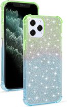 Voor iPhone 12 Pro Max gradiënt glitter poeder schokbestendig TPU beschermhoes (groenblauw)