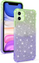 Voor iPhone 11 Pro Max Gradient Glitter Powder Shockproof TPU beschermhoes (groen paars)