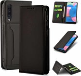 Voor Samsung Galaxy A30s Sterk magnetisme Vloeibaar gevoel Horizontale flip lederen tas met houder & kaartsleuven en portemonnee (zwart)
