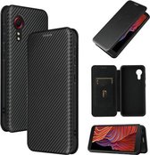 Voor Samsung Galaxy Xcover 5 Carbon Fiber Texture Magnetische Horizontale Flip TPU + PC + PU Leather Case met Card Slot (Black)