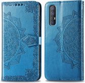 Voor OPPO Reno 3 Pro Halverwege Mandala Embossing Patroon Horizontale Flip PU lederen tas met houder & kaartsleuven & Walle & Lanyard (blauw)