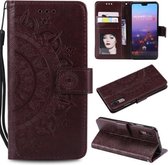 Voor Huawei P20 Totem Bloem Reliëf Horizontale Flip TPU + PU lederen tas met houder & kaartsleuven & portemonnee (bruin)