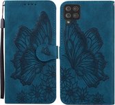 Voor Samsung Galaxy A12 5G Retro Skin Feel Butterflies Embossing Horizontale Flip Leather Case met houder & kaartsleuven & portemonnee (blauw)