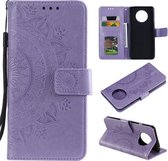 Voor Xiaomi Redmi Note 9T Totem Bloem Reliëf Horizontale Flip TPU + PU lederen tas met houder & kaartsleuven & portemonnee (paars)