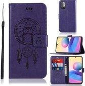 Voor Xiaomi Redmi Note 10 5G Windgong Uil Embossing Patroon Horizontale Flip Leren Case met Houder & Kaartsleuven & Portemonnee (Paars)