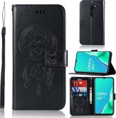 Voor OPPO A9 (2020) Windgong Uil Embossing Patroon Horizontale flip lederen tas, met houder & kaartsleuven & portemonnee (zwart)