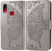 Voor Galaxy A10s Butterfly Love Flowers Embossing Horizontale Flip lederen tas met houder & kaartsleuven & portemonnee & lanyard (grijs)