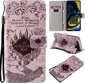 Voor Galaxy A80 / A90 Geschilderd patroon Horizontale flip lederen tas, met portemonnee en houder & kaartsleuven en lanyard (kasteel)