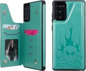 Voor Samsung Galaxy Note20 Skull Head Embossing Pattern Schokbestendige beschermhoes met houder & kaartsleuven & portemonnee (groen)