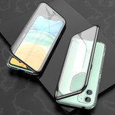Voor iPhone 11 Ultra Slim Double Sides Magnetische Adsorptie Hoekig Frame Gehard Glas Magneet Flip Case (Zwart)