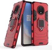 Voor OnePlus 7T schokbestendige pc + TPU-hoes met magnetische ringhouder (rood)