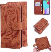 Voor Samsung Galaxy A52 5G Tiger Embossing Pattern Horizontale Flip lederen tas met houder & kaartsleuven & portemonnee (bruin)